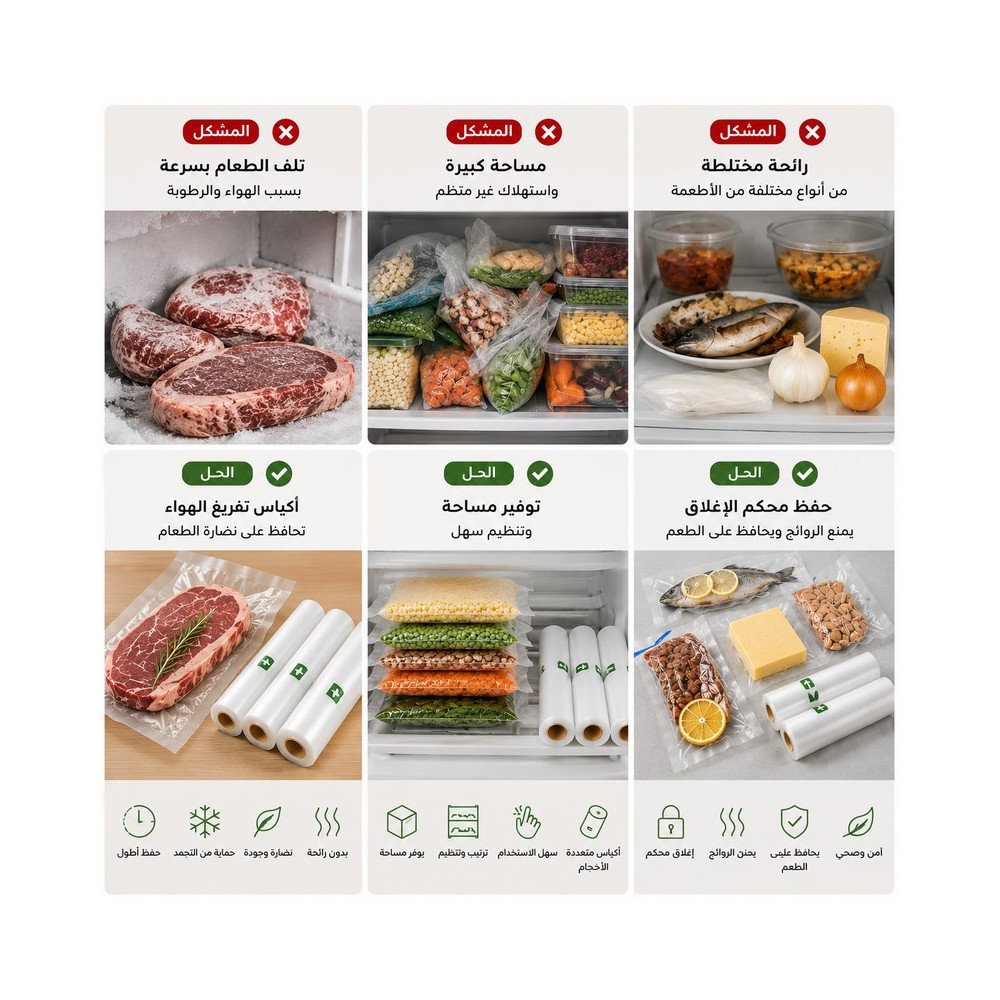 🥦 حافظ على طعامك طازج لأطول وقت مع أكياس Vacuum Sealer